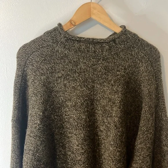 Vintage Abercrombie & Fitch 100% Shetland Wool Green Funnel Neck Sweater Sz L - Picture 6 of 8